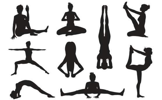 Yoga or pilates poses silhouettes